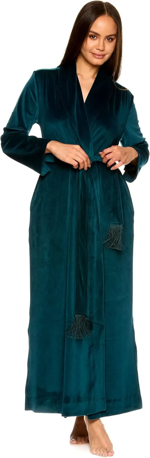 TAHARI Womens Robes Long - Velour Bathrobe with Tasseled Tie - Elegant Women's Robes - Robe Gifts for Women