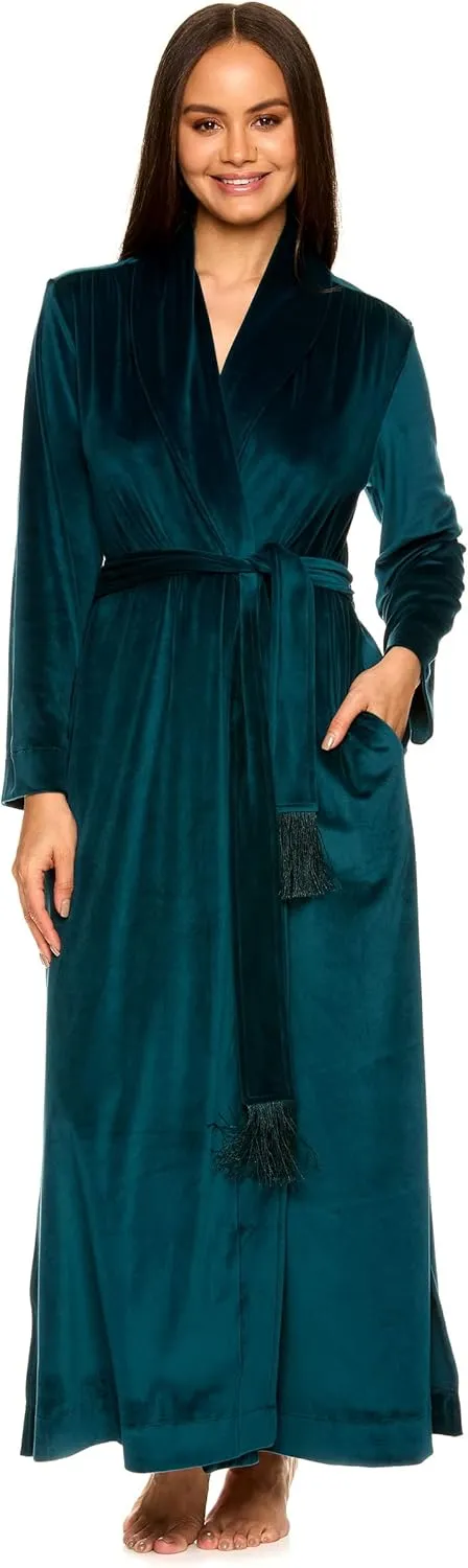 TAHARI Womens Robes Long - Velour Bathrobe with Tasseled Tie - Elegant Women's Robes - Robe Gifts for Women