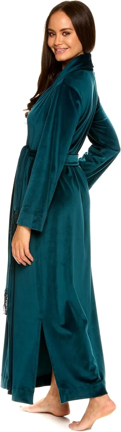 TAHARI Womens Robes Long - Velour Bathrobe with Tasseled Tie - Elegant Women's Robes - Robe Gifts for Women