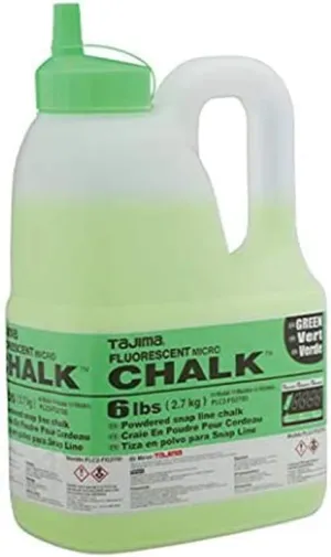 Tajima Micro Chalk - Fluorescent Green 6 lbs (2.7kg) Ultra-Fine Snap-Line Chalk with Durable Bottle & Easy-Fill Nozzle - PLC2-FG2700