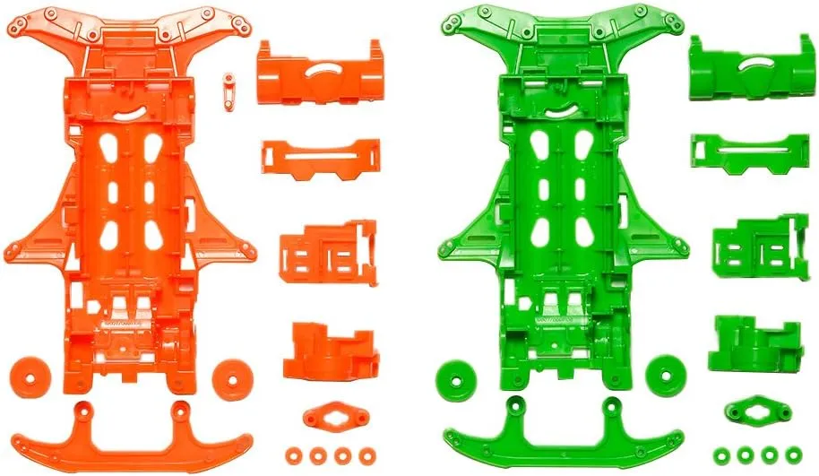 Tamiya 95355 Mini 4WD Fluorescent Chassis Set VS Chassis (Orange/Green)