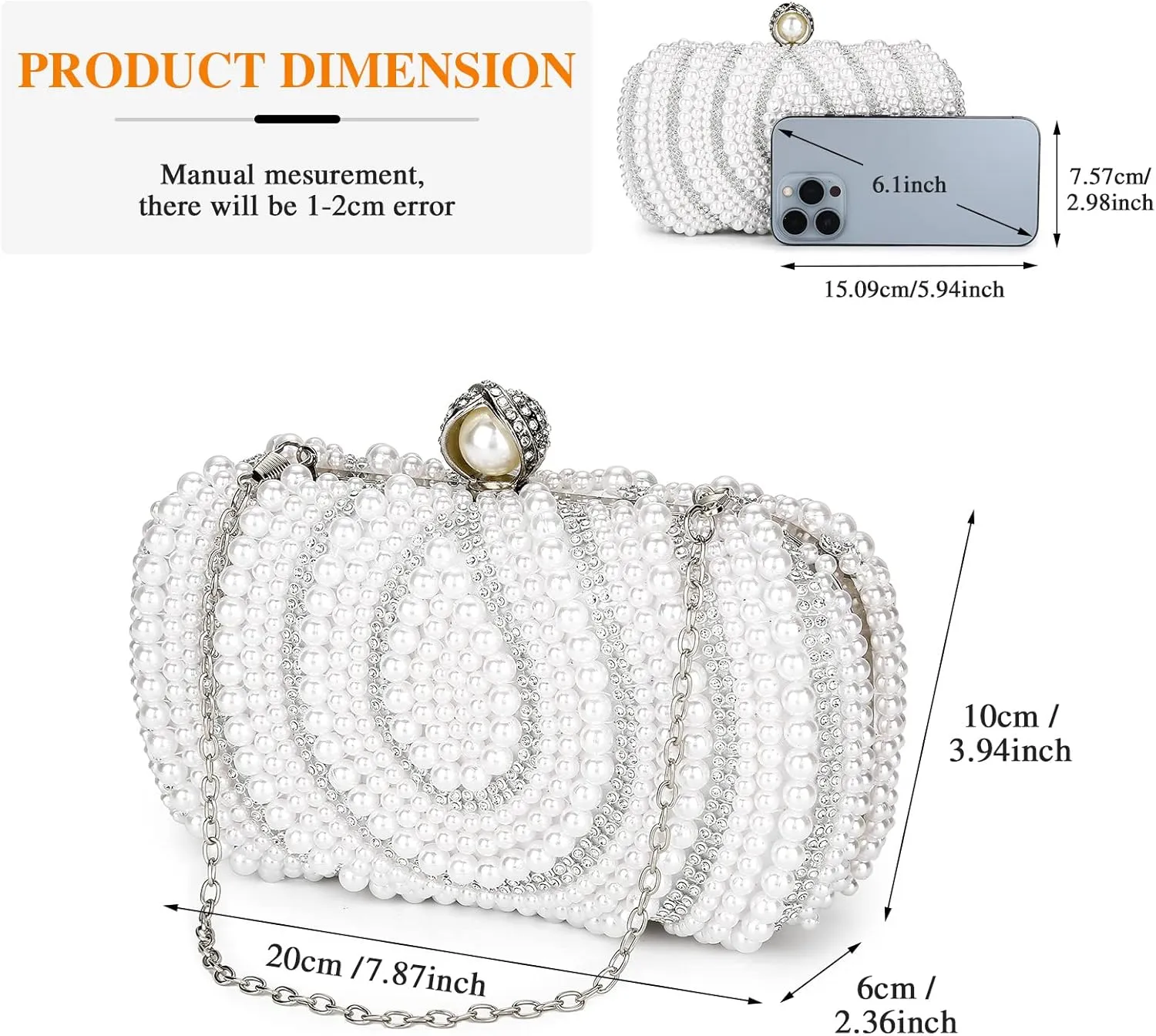 Tanpell Women's Pearl Beaded Evening Clutches Bags for Wedding Luxury Evening Purse Handbag for Party Prom