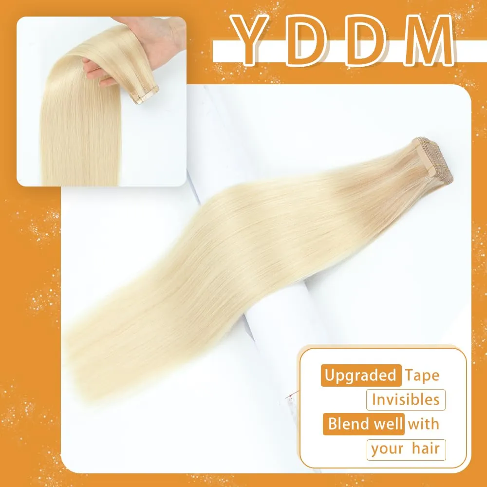 Tape in Hair Extensions Human Hair 14 Inch 20pcs Balayage Ash Blonde Mixed Platinum Blonde Straight Invisible Seamless Remy Tape in Hair Extensions Human Hair(18/60/60#,14 Inch)