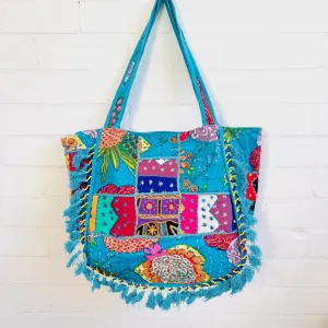 TASSELED BLUE SHOULDER BAG