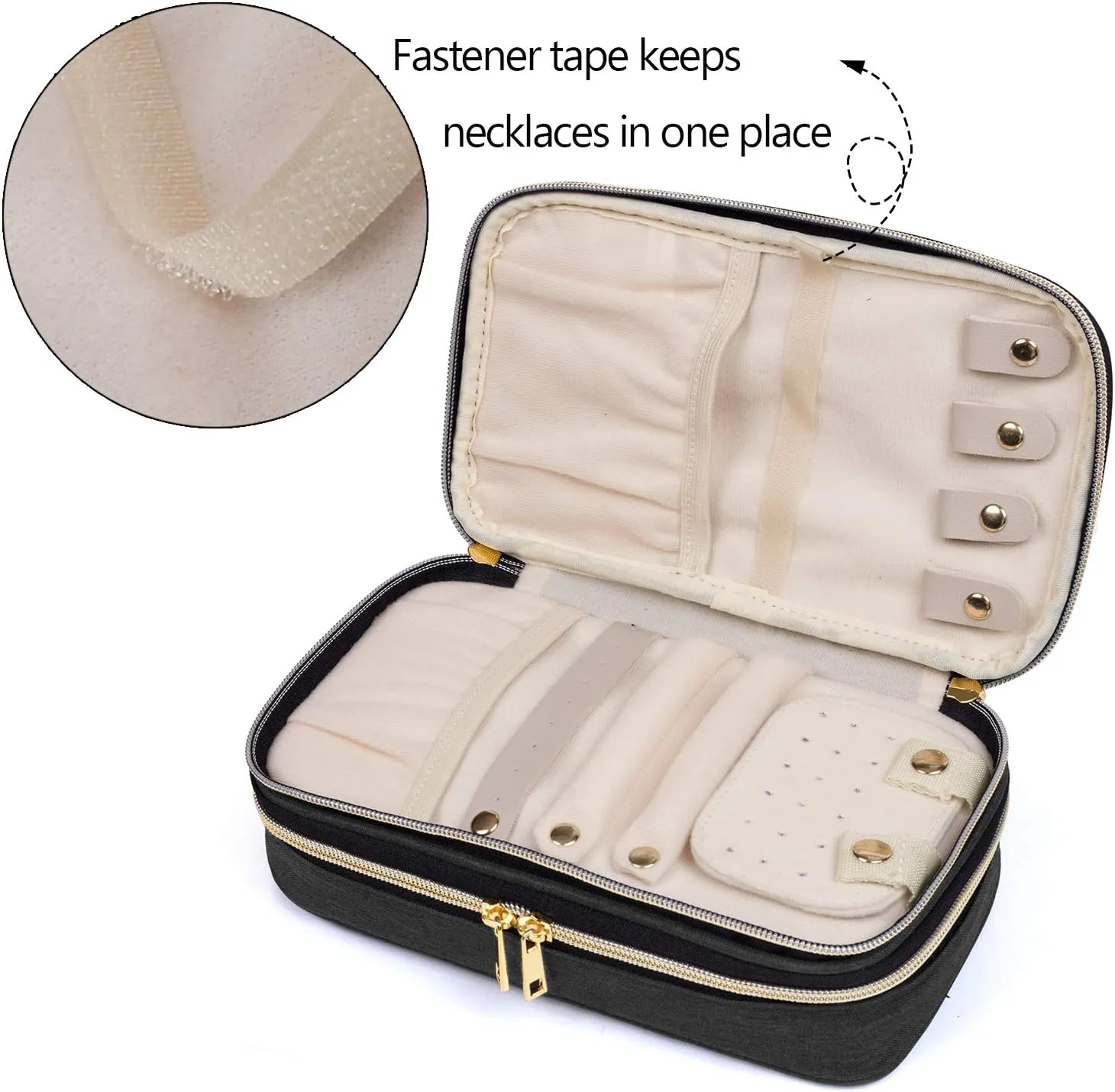 Teamoy Double Layer Jewelry Organizer, Jewelry Travel Case for Rings, Necklaces, Earrings, Bracelets and More(Medium, Black)