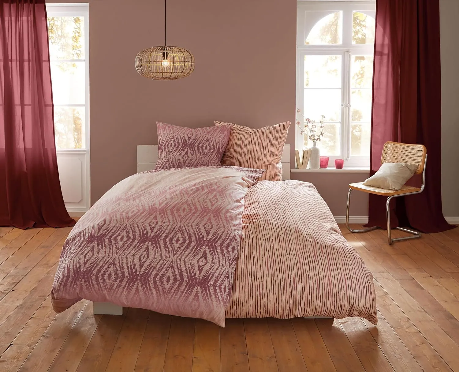 Tebas Bed Linen, Cotton, Pastel Rose, 155 x 220 cm (80 x 80 cm)