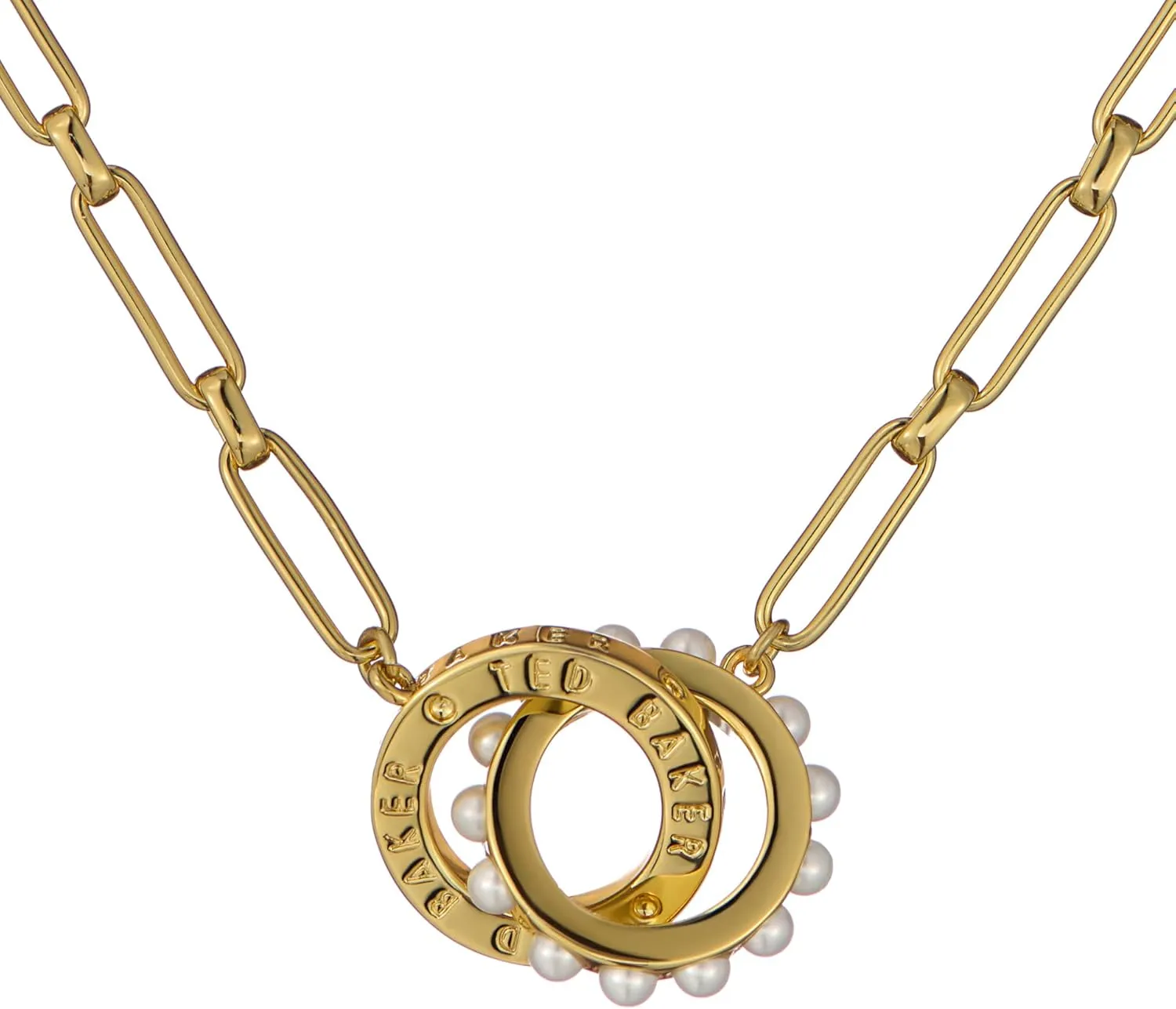 Ted Baker London Lola Double Logo Link Necklace for Women (Gold/Pearl)