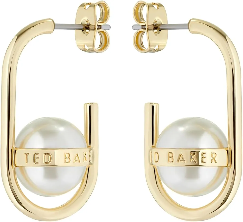 Ted Baker London Peritta Statement Pearl Hoop Earrings For Women (Gold/Pearl)