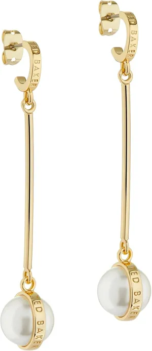 Ted Baker London Perllie Logo Pearl Long Drop Earrings For Women (Gold/Pearl)