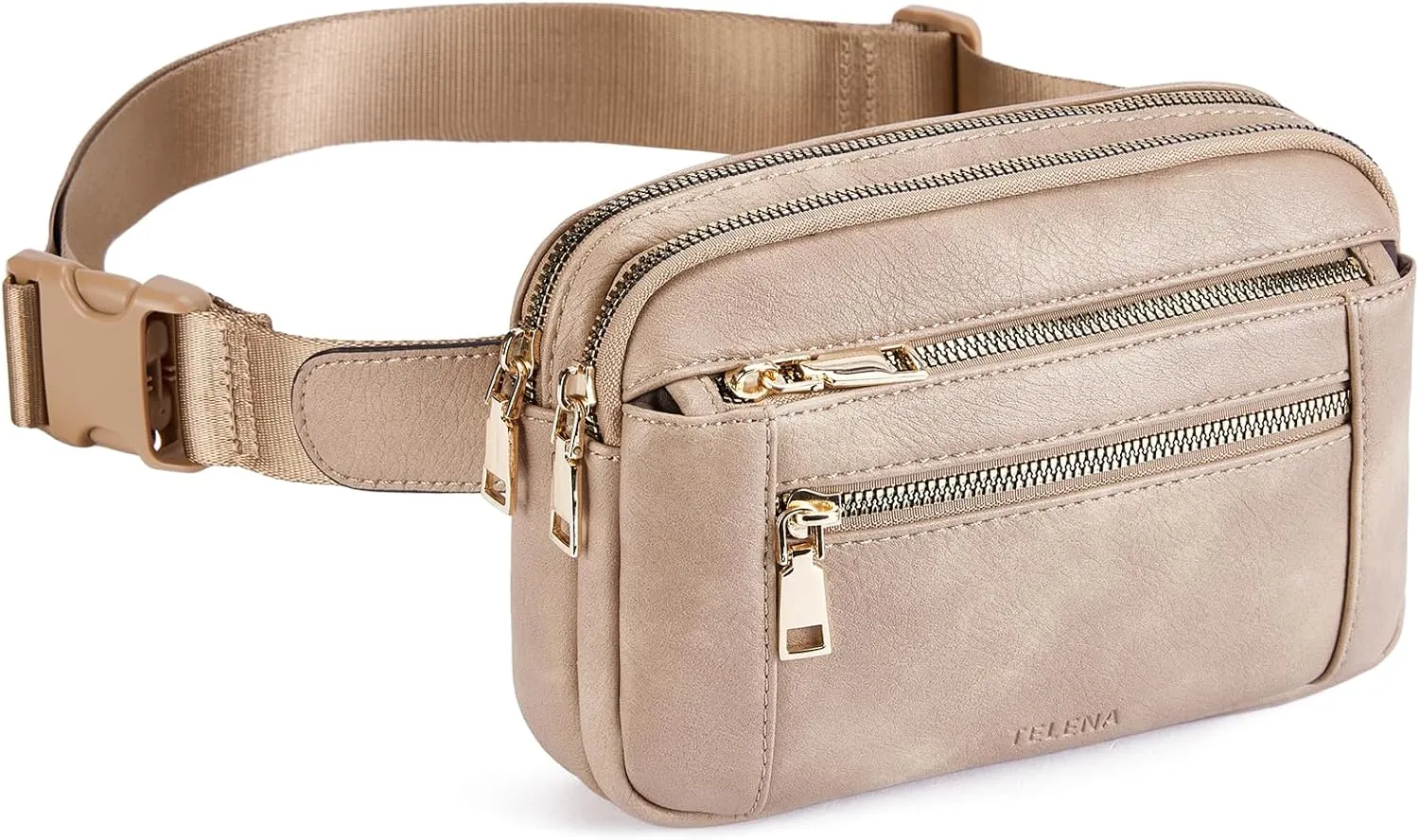 Telena Fanny Packs for Women Cross Body Bag Leather Belt Bag Fashionable Waist Bag with Adjustable Strap Light Brown