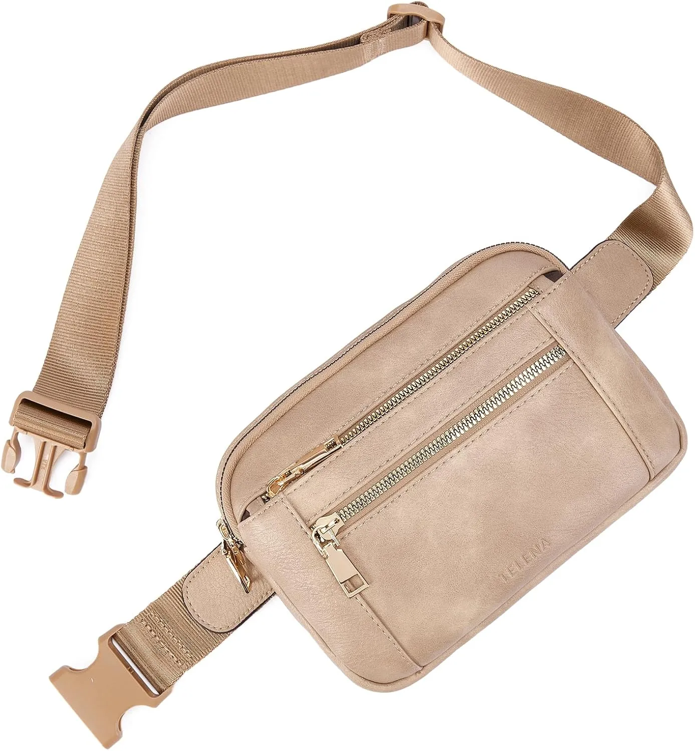 Telena Fanny Packs for Women Cross Body Bag Leather Belt Bag Fashionable Waist Bag with Adjustable Strap Light Brown