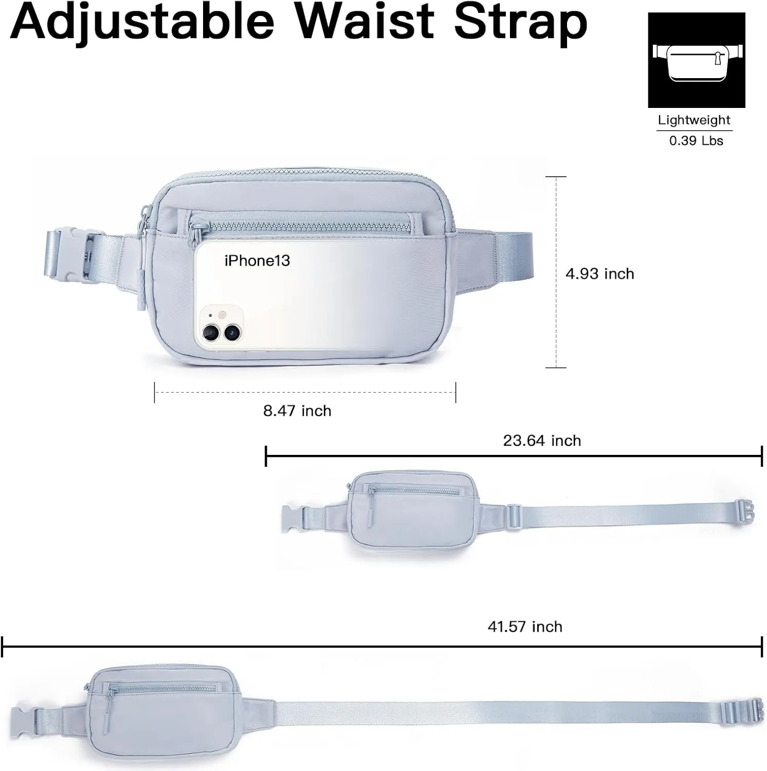 Telena Fanny Packs for Women Men Fashionable Cross Body Belt Bag with Adjustable Straps Grey Blue