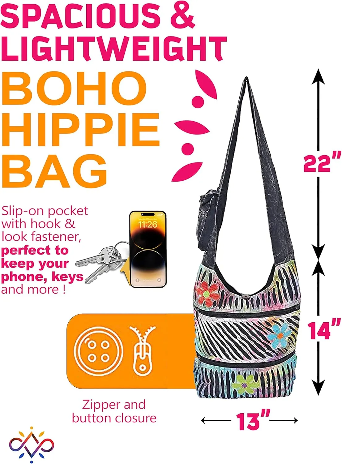 THE COLLECTION ROYAL Hobo Crossbody Bags for Women, Boho Purse, Boho Bag | Hippie Bag, Indie Tote Bag, Cloth Purse for Women