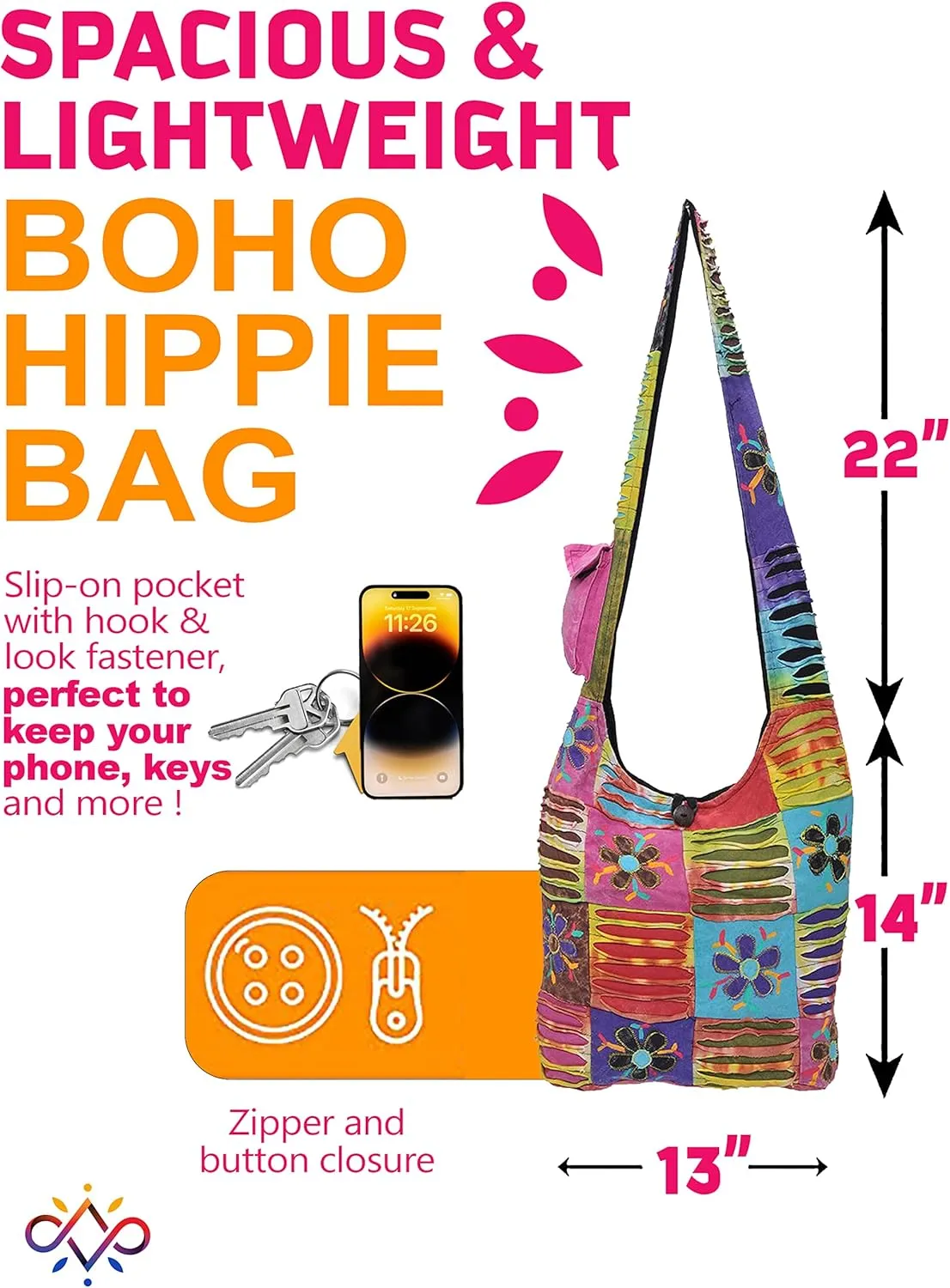 THE COLLECTION ROYAL Hobo Crossbody Bags for Women, Boho Purse, Boho Bag | Hippie Bag, Indie Tote Bag, Cloth Purse for Women