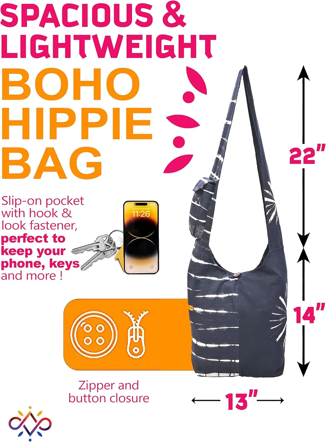 THE COLLECTION ROYAL Hobo Crossbody Bags for Women, Boho Purse, Boho Bag | Hippie Bag, Indie Tote Bag, Cloth Purse for Women