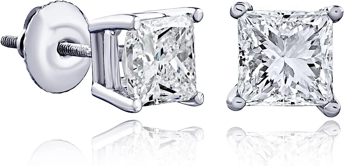 The Diamond Channel CERTIFIED 1 to 6 Carat LAB GROWN Princess-Cut Diamond Stud Earrings Round Cut 4 Prong Screw Back (F-G Color, VS1-VS2 Eye Clean Clarity)
