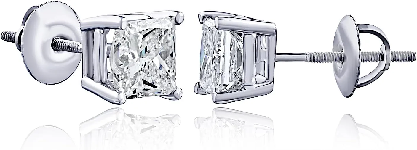 The Diamond Channel CERTIFIED 1 to 6 Carat LAB GROWN Princess-Cut Diamond Stud Earrings Round Cut 4 Prong Screw Back (F-G Color, VS1-VS2 Eye Clean Clarity)