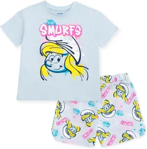 The Smurfs Girls T-Shirt and French Terry Shorts Outfit Set Toddler to Big Kid Sizes (2T - 10-12)