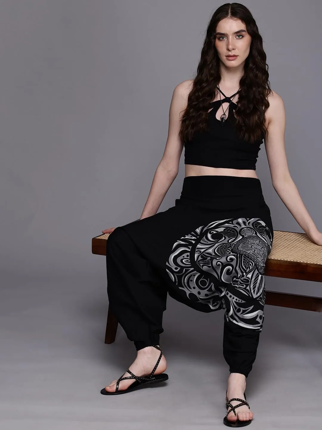 The Veshti Company Women's Printed Summer Harem Pants, Cotton Boho Hippie Casusal Oversized Palazzo Pant for Women