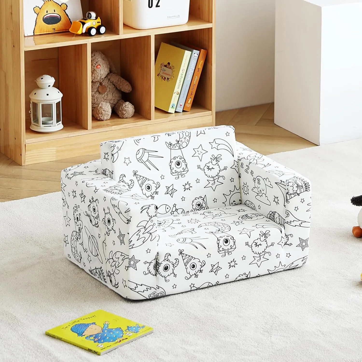 Tiita Kids Sofa Couch, Convertible Children Couch to Lounger, Toddler Comfy Sofa with Cute Graffiti Pattern Design for Girls and Boys, Graffiti