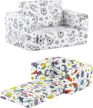 Tiita Kids Sofa Couch, Convertible Children Couch to Lounger, Toddler Comfy Sofa with Cute Graffiti Pattern Design for Girls and Boys, Graffiti