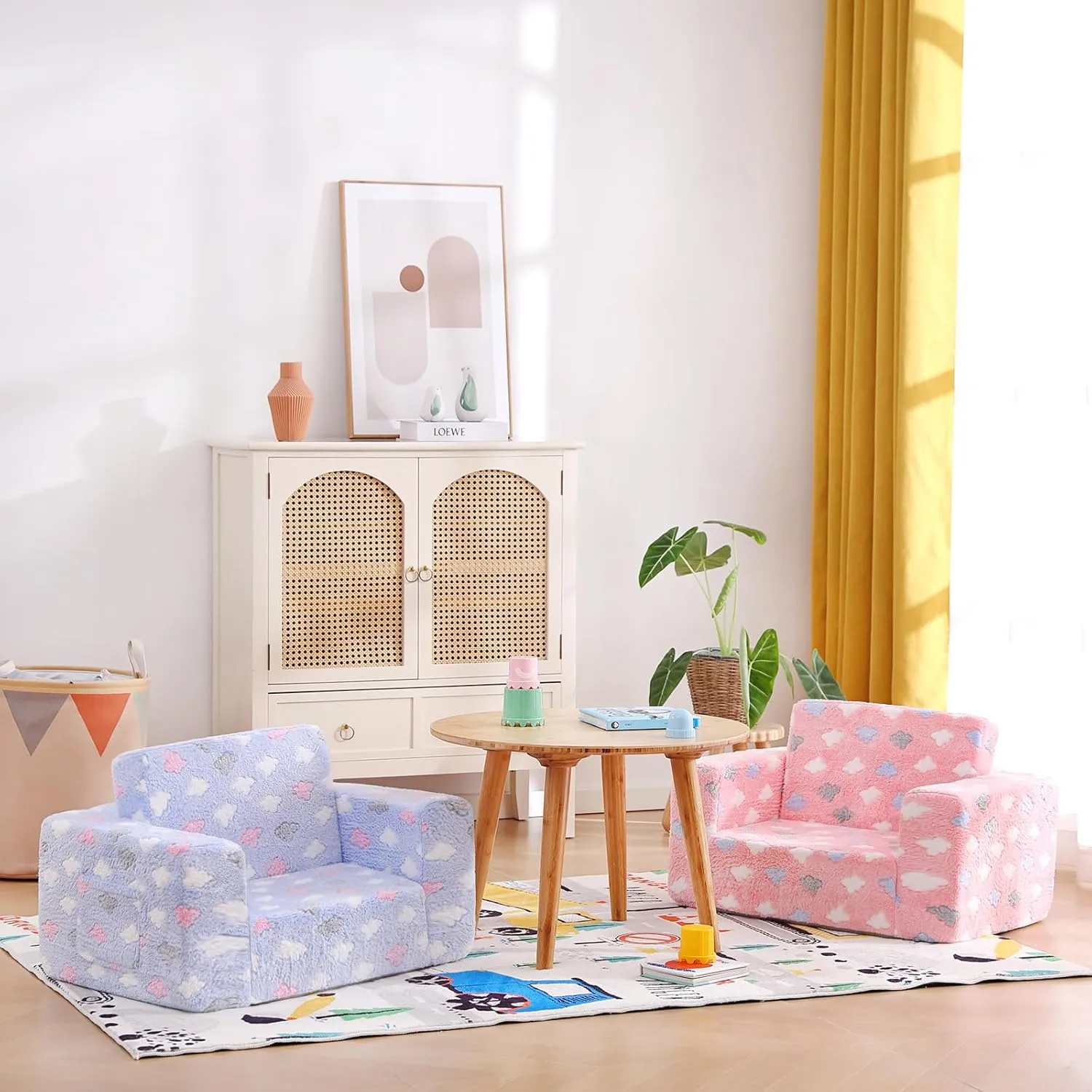 Tiita Kids Sofa Couch, Convertible Children Couch to Lounger, Toddler Comfy Sofa with Cute Graffiti Pattern Design for Girls and Boys, Graffiti
