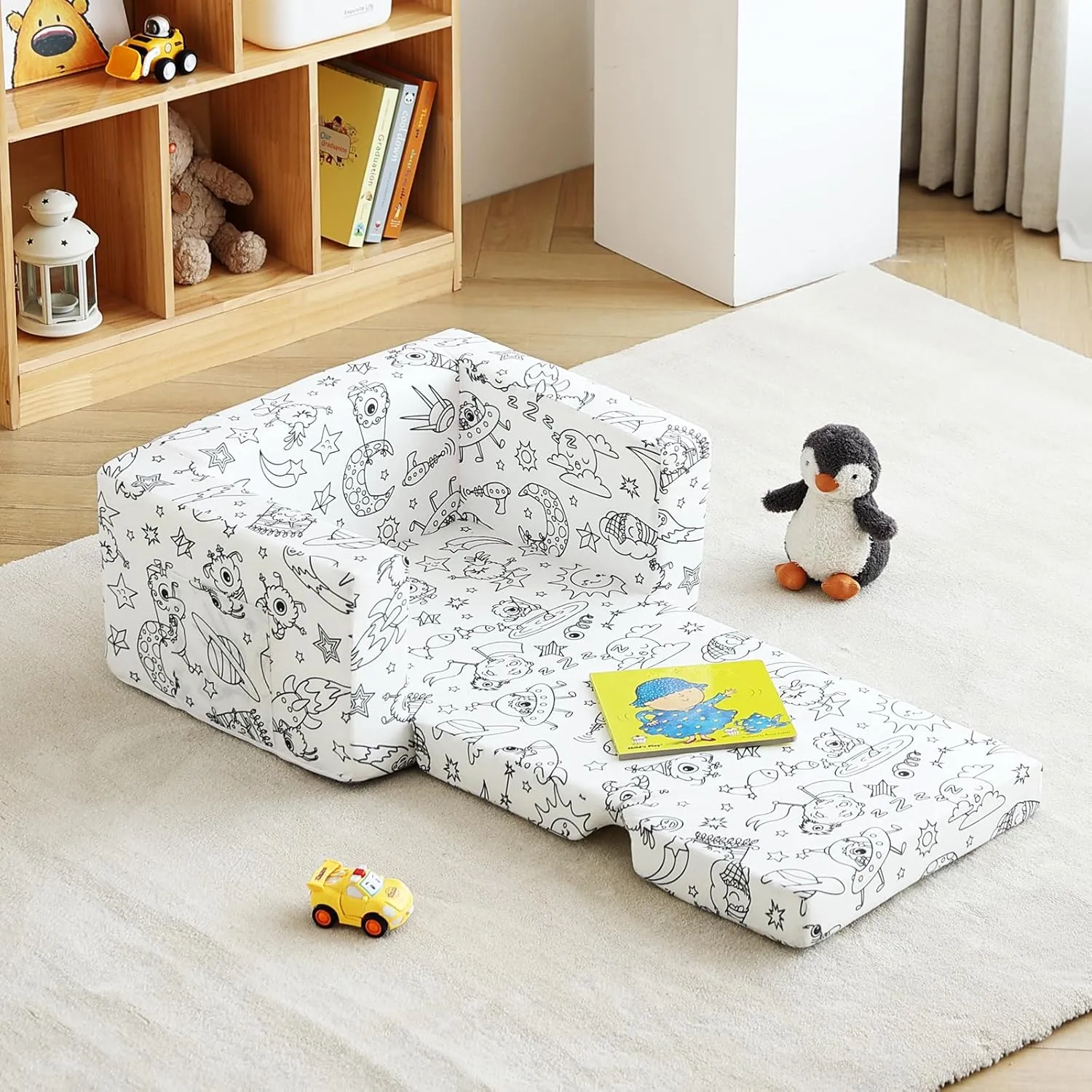Tiita Kids Sofa Couch, Convertible Children Couch to Lounger, Toddler Comfy Sofa with Cute Graffiti Pattern Design for Girls and Boys, Graffiti