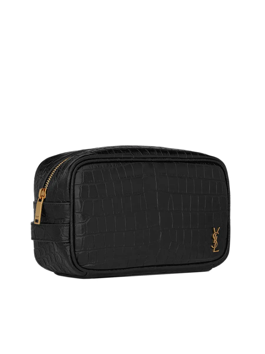 Tiny Monogram Small Grooming Case in Crocodile Embossed Matte Leather