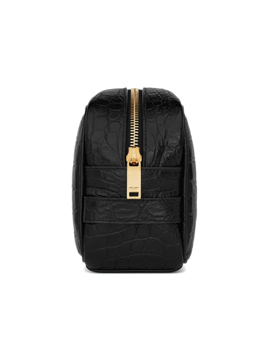Tiny Monogram Small Grooming Case in Crocodile Embossed Matte Leather