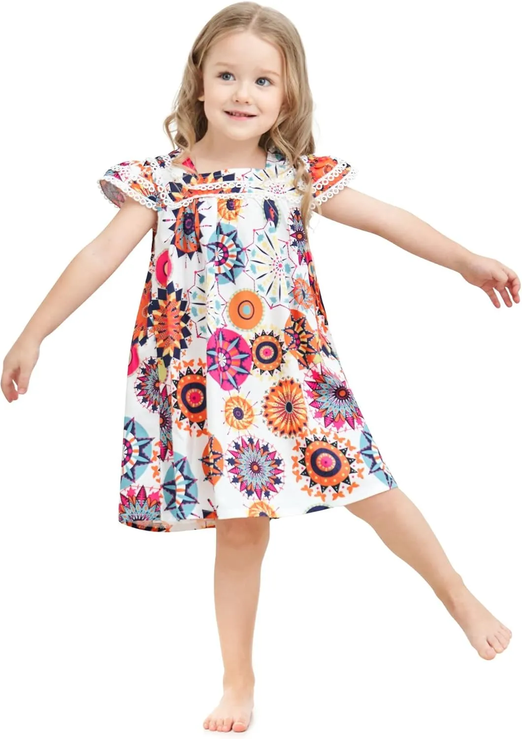 Toddler Girl Dress Bohemia Button Lace Sleeveless Sunflower Floral Princess Toddler Girl Clothes