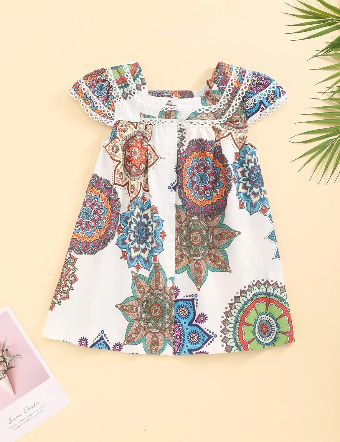 Toddler Girl Dress Bohemia Button Lace Sleeveless Sunflower Floral Princess Toddler Girl Clothes