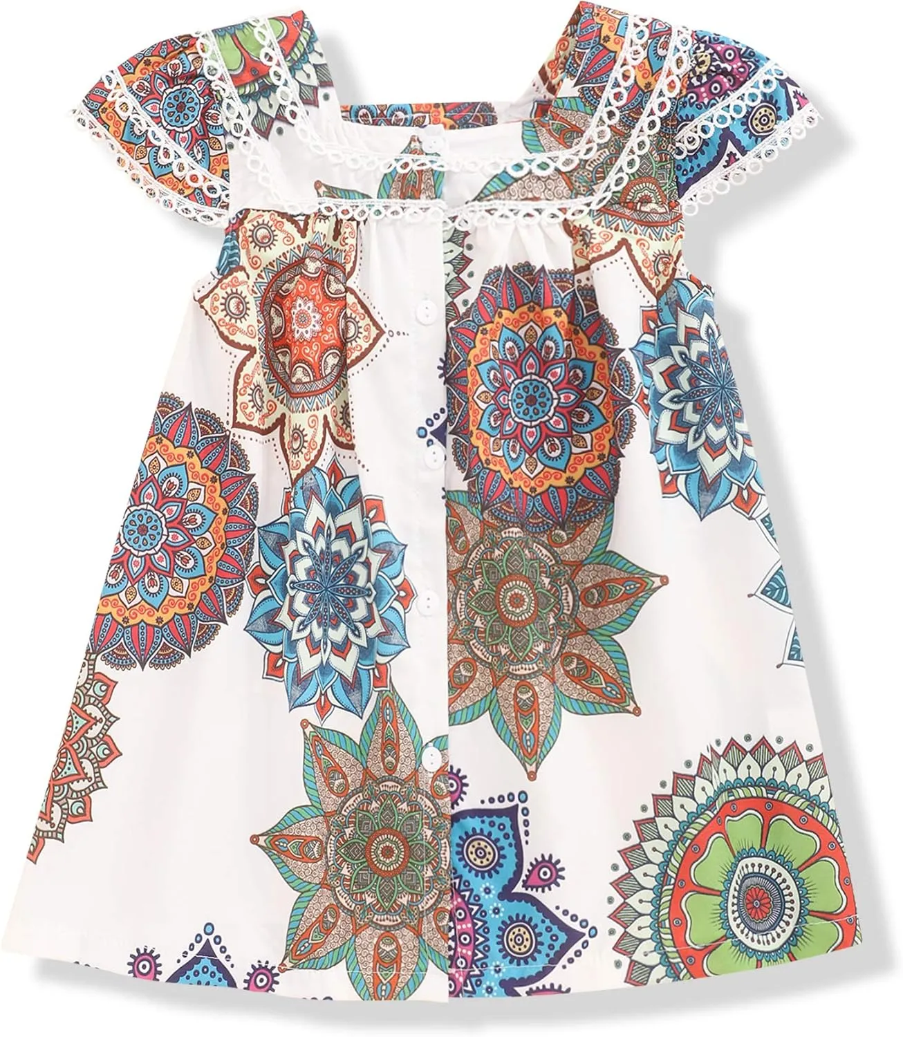 Toddler Girl Dress Bohemia Button Lace Sleeveless Sunflower Floral Princess Toddler Girl Clothes