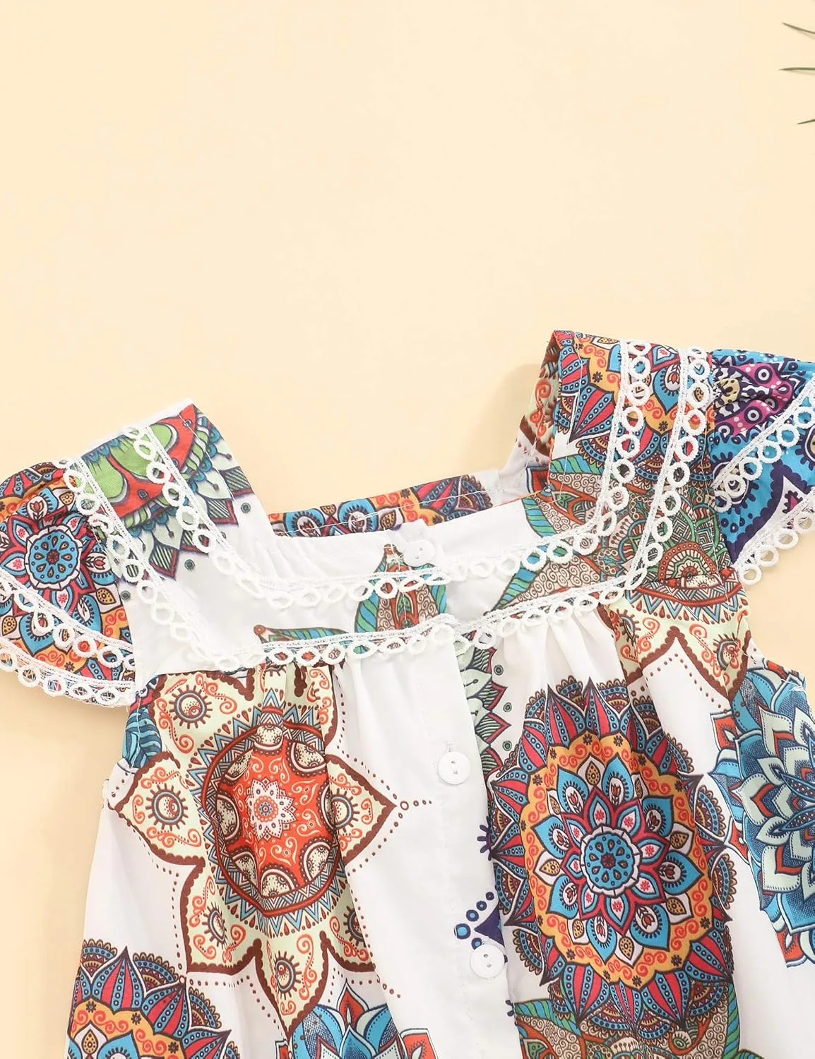 Toddler Girl Dress Bohemia Button Lace Sleeveless Sunflower Floral Princess Toddler Girl Clothes