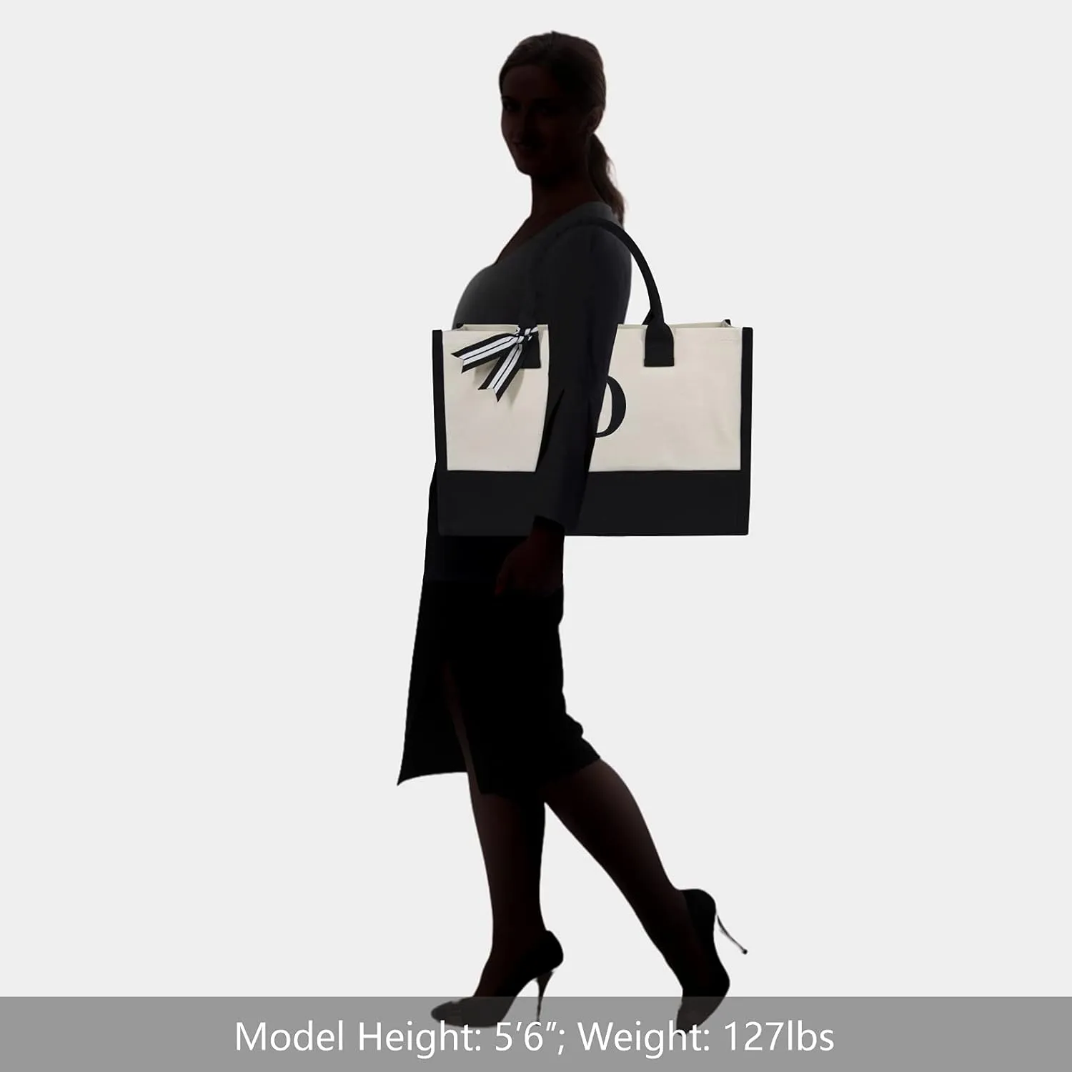 TOPDesign Embroidery Initial Canvas Tote Bag, Personalized Present Bag, Suitable for Wedding, Birthday, Beach, Holiday, is a Great Gift for Women, Mom, Teachers, Friends, Bridesmaids (Letter D)