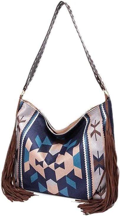 Tote Bag Bohemian Vintage Shoulder Bag Zipper Tote 16.9 Inch Large Capacity Canvas Bag for Women