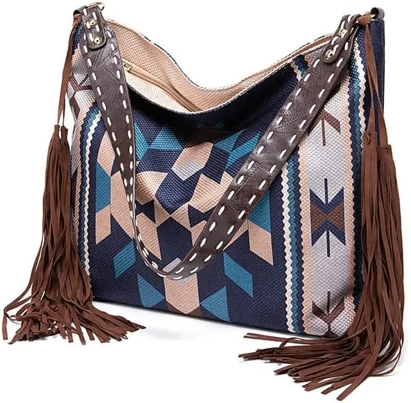 Tote Bag Bohemian Vintage Shoulder Bag Zipper Tote 16.9 Inch Large Capacity Canvas Bag for Women