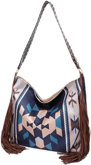 Tote Bag Bohemian Vintage Shoulder Bag Zipper Tote 16.9 Inch Large Capacity Canvas Bag for Women