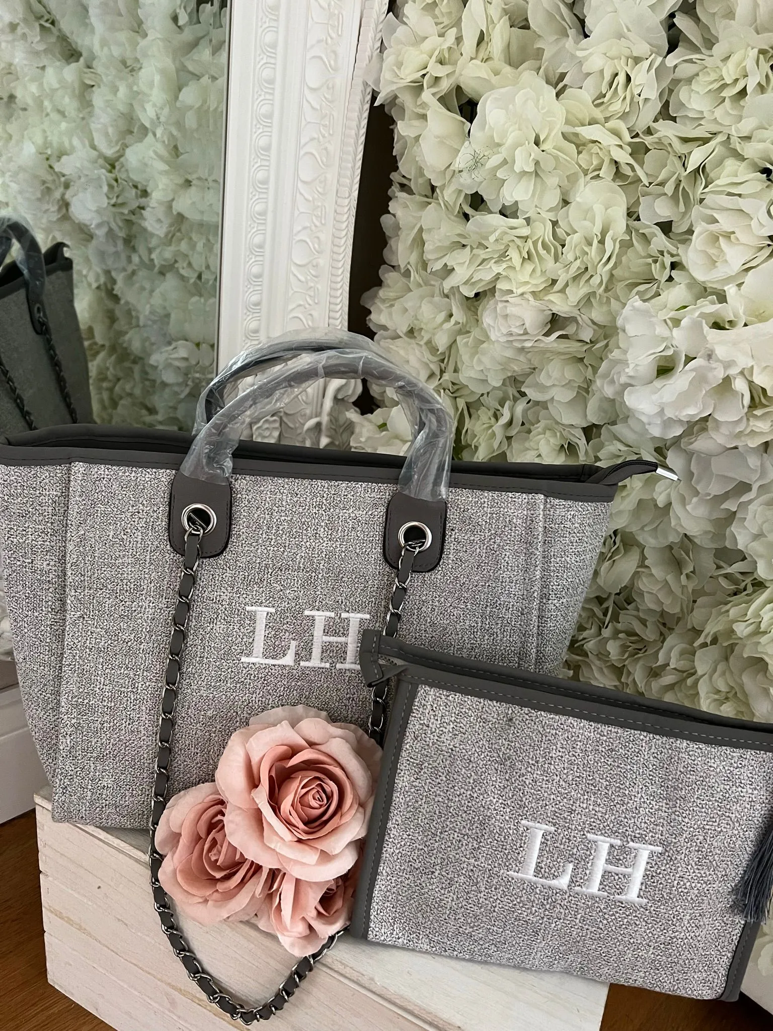 Tote Canvas GREY - Personalised Medium Embroidered Bag On-demand shipping IoT-powered