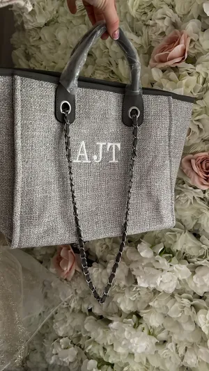 Tote Canvas GREY - Personalised Medium Embroidered Bag On-demand shipping IoT-powered