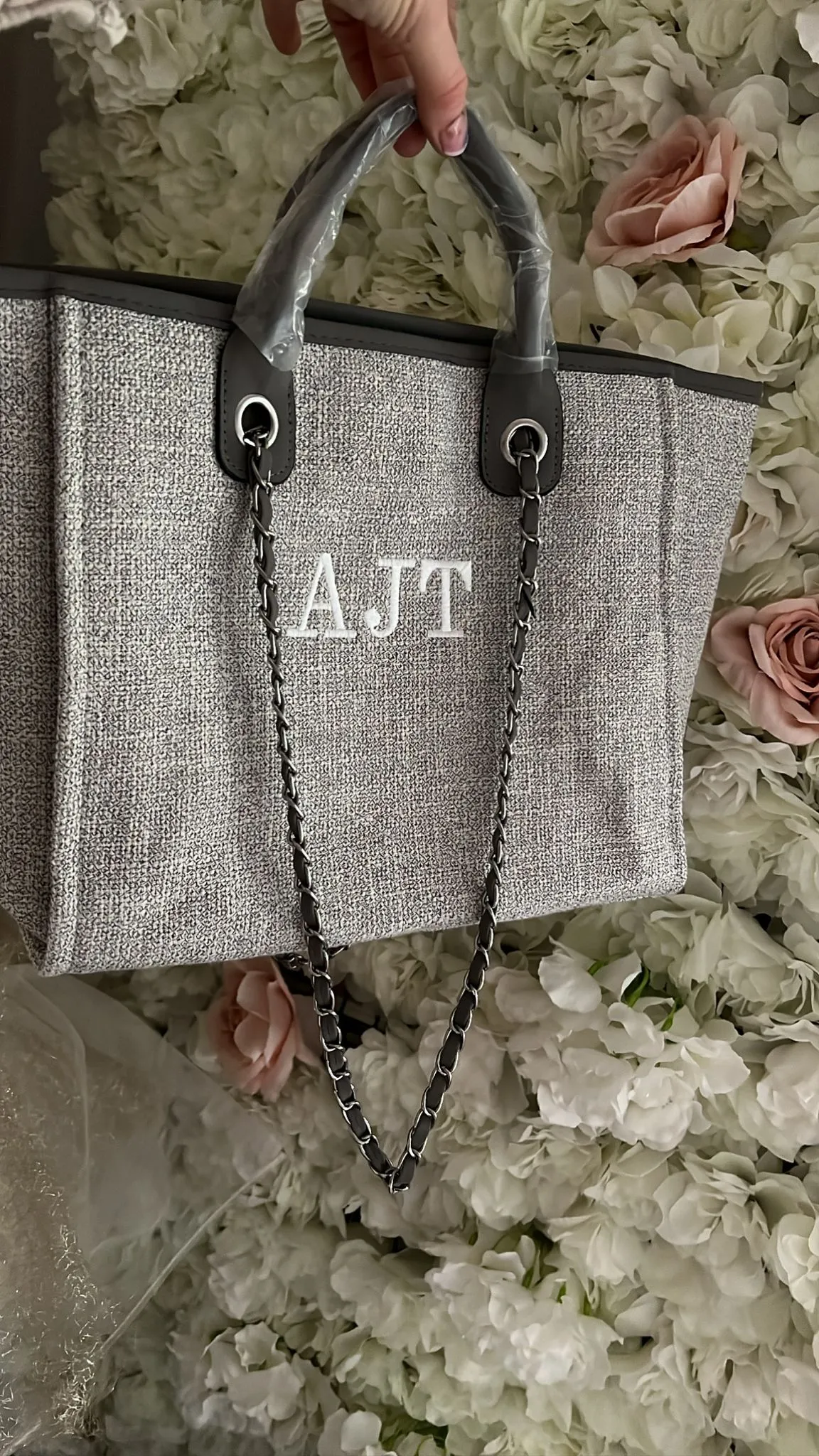 Tote Canvas GREY - Personalised Medium Embroidered Bag On-demand shipping IoT-powered