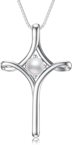 TOUPOP Cross Necklace for Women 925 Sterling Silver Birthstone Cross Pendant Fine Jewelry Anniversary Birthday Christmas Gifts for Her Mom Wife Girlfriend