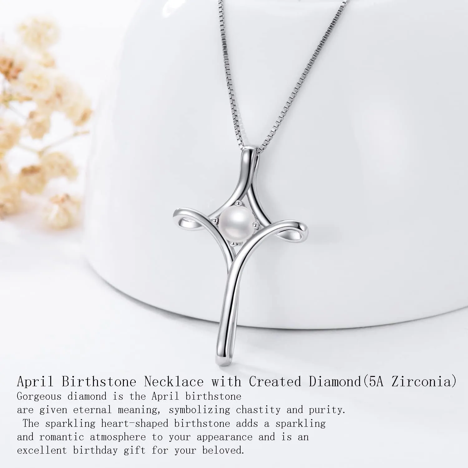 TOUPOP Cross Necklace for Women 925 Sterling Silver Birthstone Cross Pendant Fine Jewelry Anniversary Birthday Christmas Gifts for Her Mom Wife Girlfriend