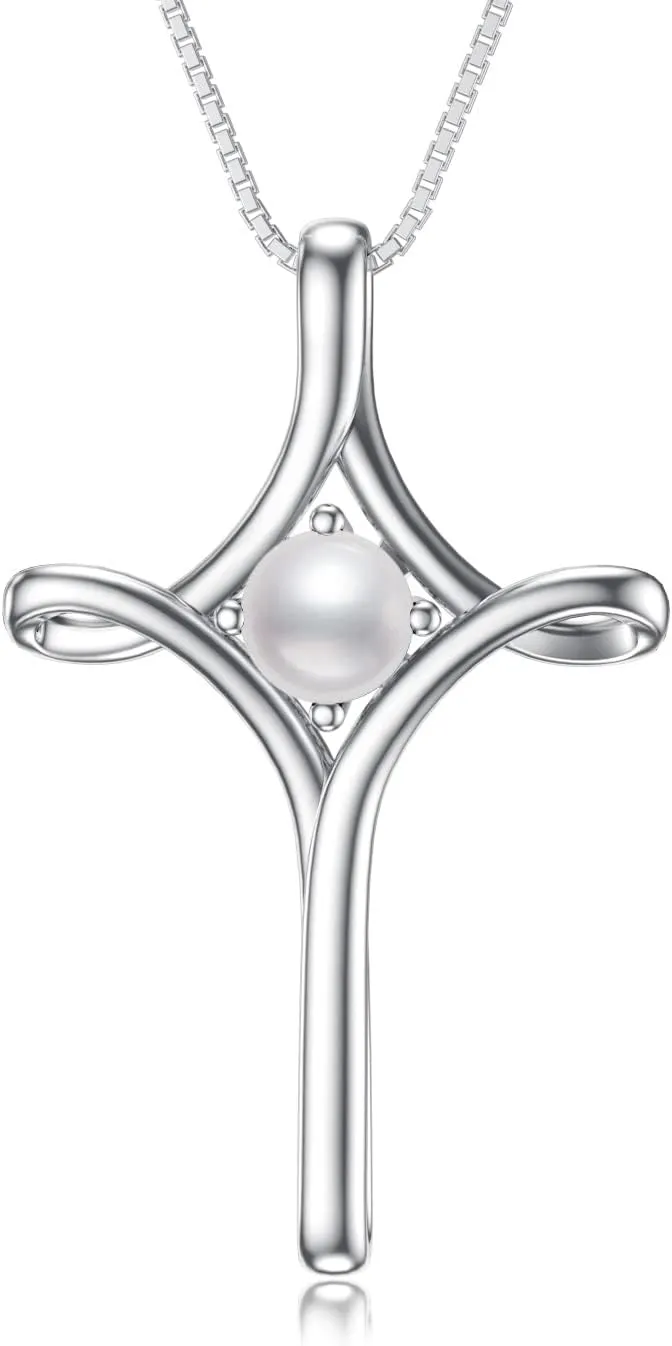TOUPOP Cross Necklace for Women 925 Sterling Silver Birthstone Cross Pendant Fine Jewelry Anniversary Birthday Christmas Gifts for Her Mom Wife Girlfriend