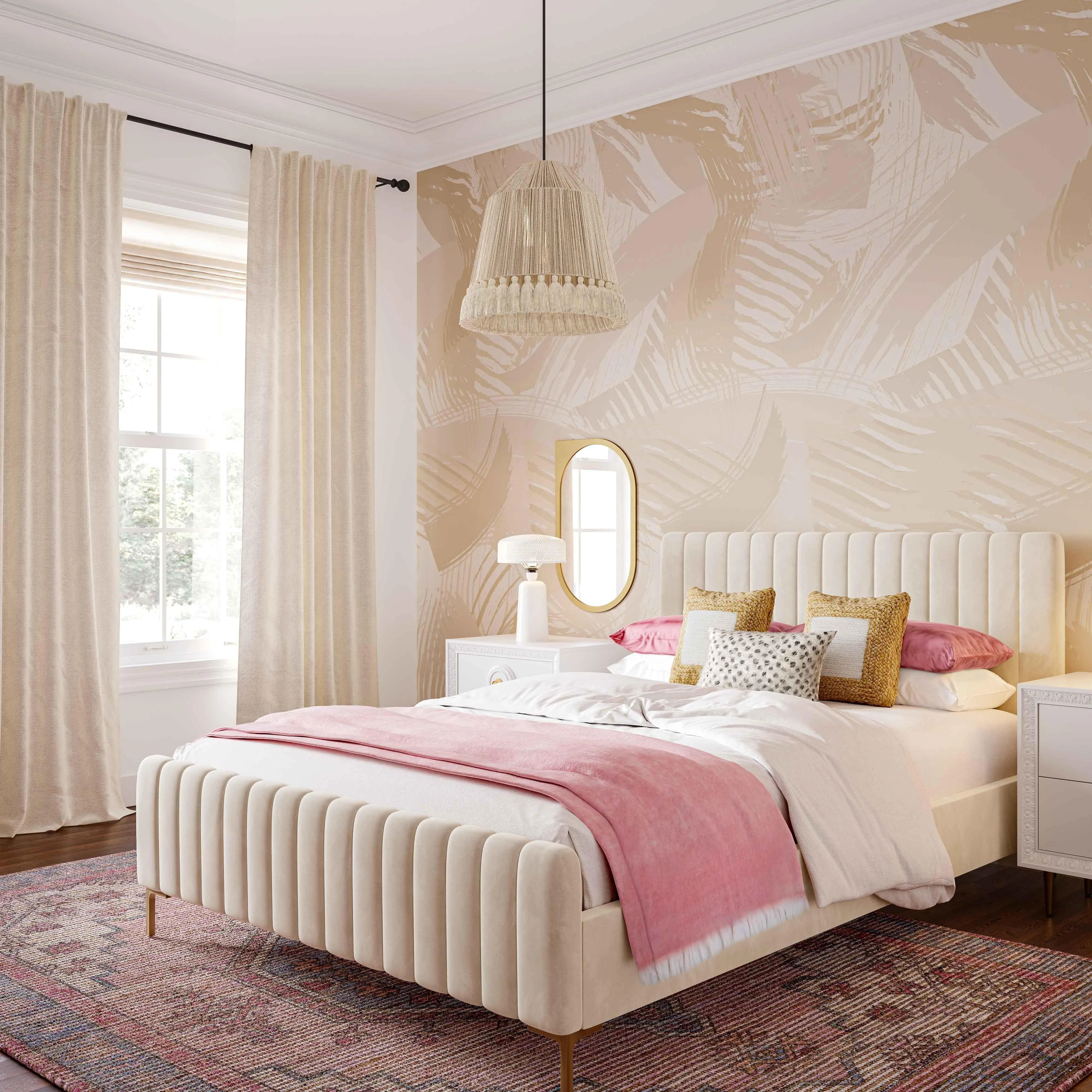 Tov Helen White Cotton Tasseled Pendant Lamp