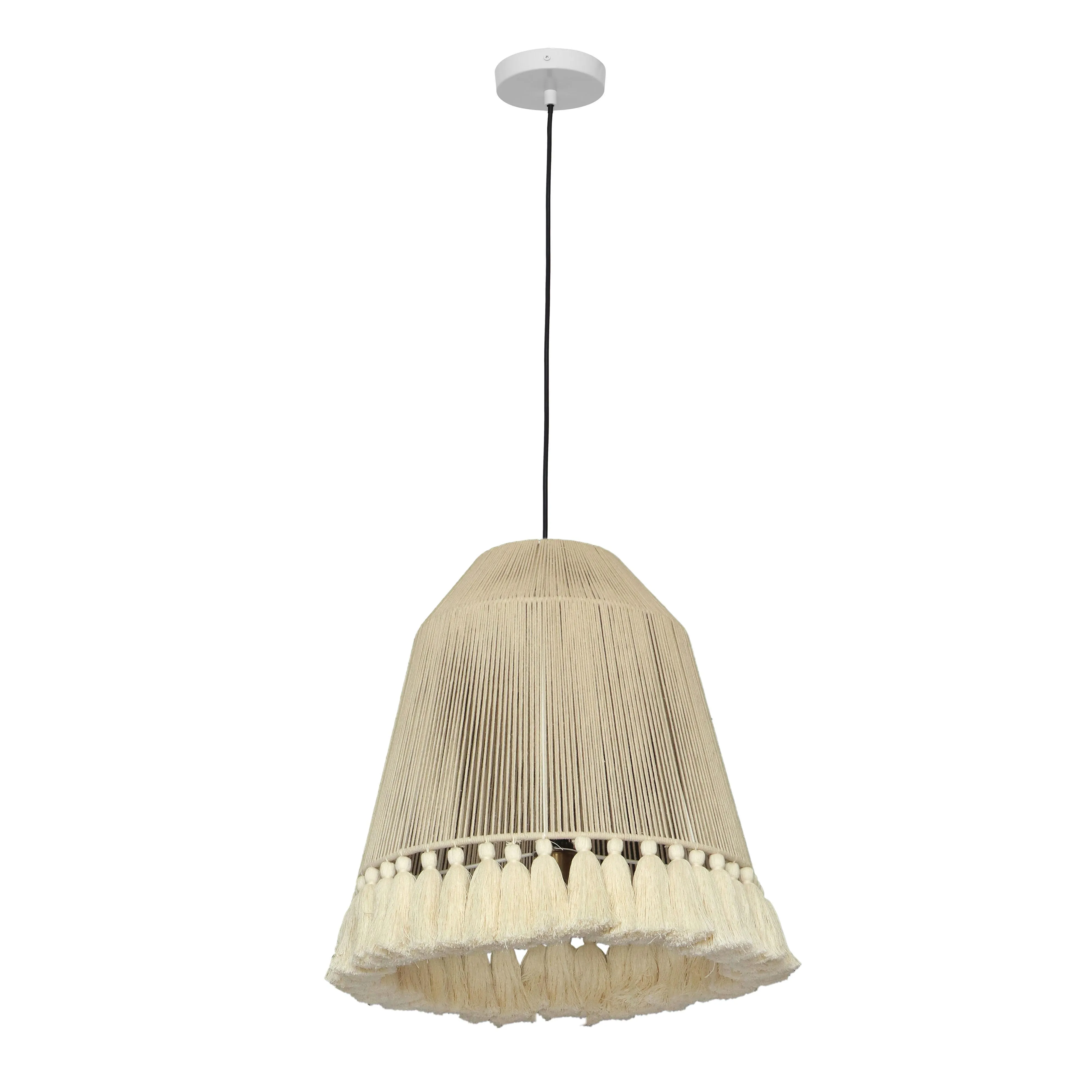 Tov Helen White Cotton Tasseled Pendant Lamp