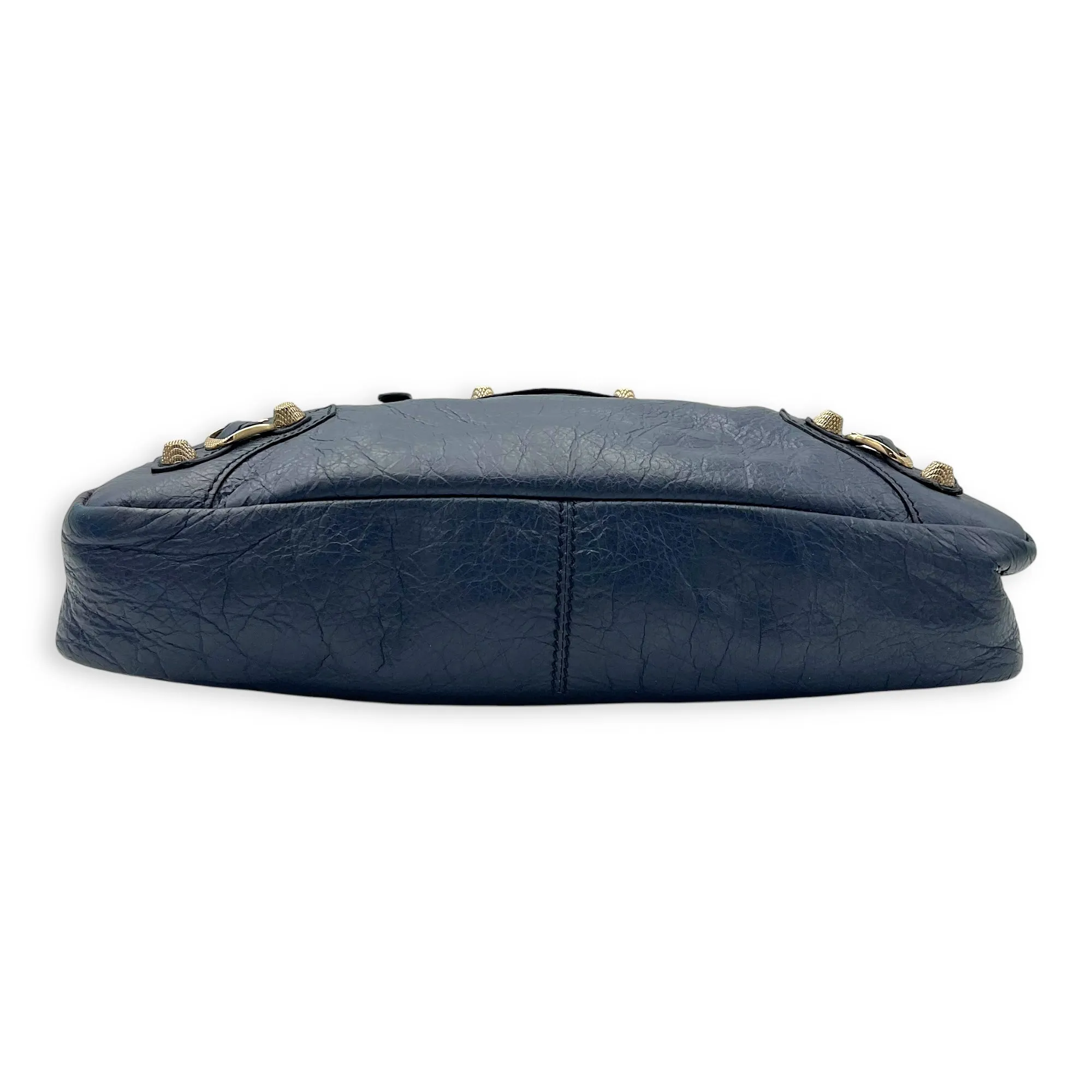 Town Blue Top Handle Bag in Distressed Leather, Gold hardware