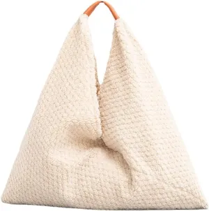 Triangle Bag Tote Bag Bohemian Vintage Shoulder Bag Zipper Tote 22.83 Inch Large Capacity Canvas Bag for Women (Beige)