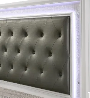 Twin Size Youth Bed with Upholstered Headboard in White Crocodile Skin and -Slip Design Glamorous Upholstery Adjustable Height
