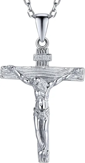 U7 Men Crucifix Cross Pendant with Chain Baptism Christian Jewelry Stainless Steel/18K Gold Antique Jesus Necklace, Gift Packed,Length 22"