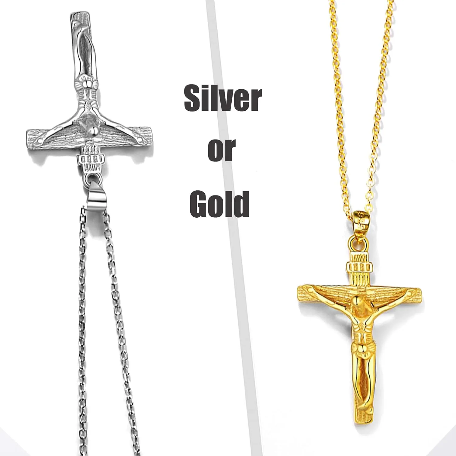 U7 Men Crucifix Cross Pendant with Chain Baptism Christian Jewelry Stainless Steel/18K Gold Antique Jesus Necklace, Gift Packed,Length 22"
